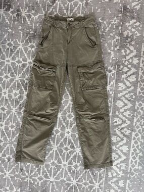 Garage Olive Green High-Rise utility cargo pants cotton